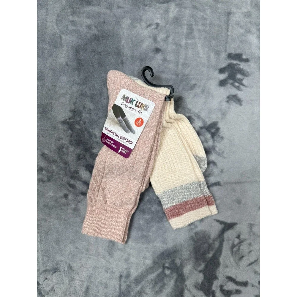Muk Luks Women’s 2 Pair Pack Tall Boot Socks Mid-Calf Height size 6-11 Vanila